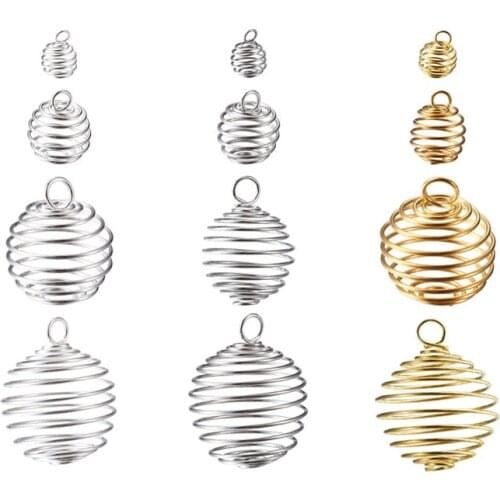 60pcs/box Iron Wire Wrapped Bead Cage Pendants Hollow Retro Round Shape Charm for Jewelry Making DIY Bracelet Necklace