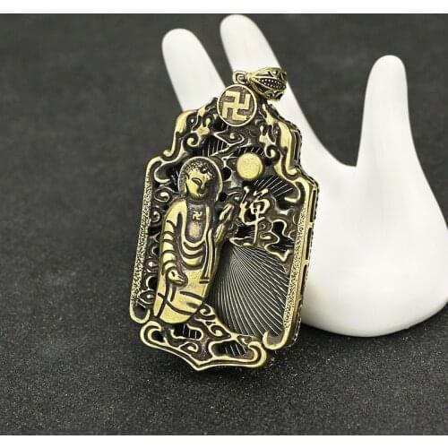 64MM Small Curio China Buddhism Bronze Shakyamuni Amitabha Buddha Wealth Pendant