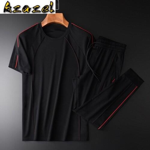 Azazel Summer Mens Sets (t-shirts+pants) Luxury Round Collar Short Sleeve T-shirts Elastic Waist Male Sets With Pnats 4xl