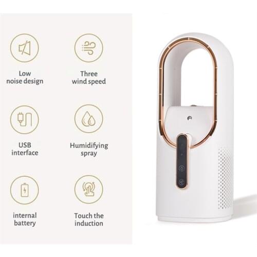 Bladeless Fan Air Conditioner Cooling Water Mist Fans for Summer Portable Desktop Office Home Silent USB Rechargeable 5V FS56