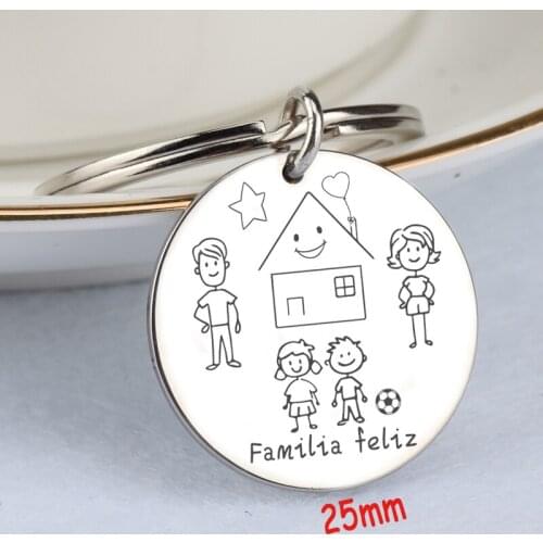 Stick Family Keychain Hand Stamped Stainless Steel Round Keychain For Family Member Gift Fashion Accessories