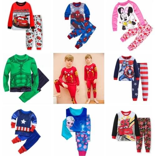 Baby mickey clothes Minnie Pooh Spiderman Long Sleeve Pajamas Set Kids Boy Outfit Clothing Sleepwear autumn girls pyjama suit