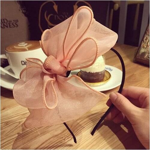 Double Layer Gauze Butterfly Headbands Womens Vintage Solid Headbands Female Hand Made Hair Accessories