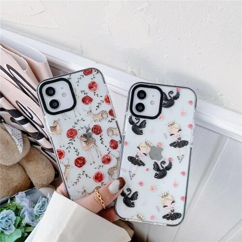 2021 Two-color TPU Phone Case For iPhone 12Mini/11/12Pro Max XR XS Max,New Rose Ballet Girl Cover For iPhone SE 7 8Plus Shell