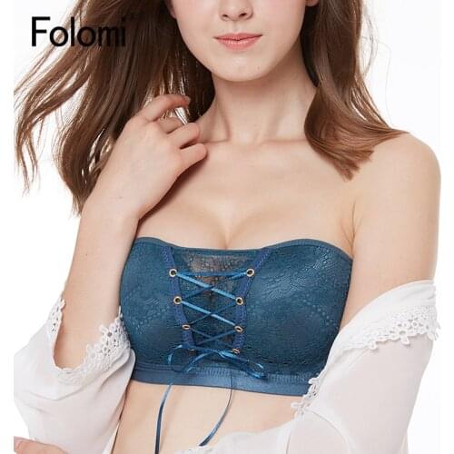 Folomi Seamless Bras For Women Push Up Wire Free Lingerie Strapless Drawstring Plus Size Underwear Lace Adjustable Bralette