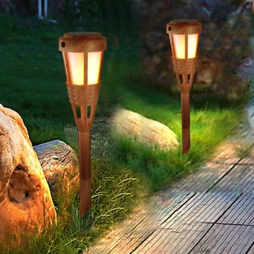 Thrisdar Simulated Bamboo Solar Pathway Light Outdoor Solar Flame Flickering Torch Light Waterproof Dancing Flame Solar Light