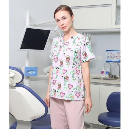 Hot Sales Nurse uniform women Short Sleeve Neck Tops Working Uniform Blouse nurses uniform Scrubs Top Nursing