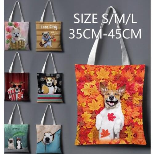 Animal dog printed canvas tote bag environmental protection shopping bag daily foldable tote bag large capacity canvas tote bag