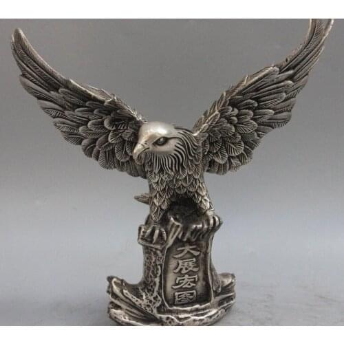 Chinese White Copper Silver Realize Ones Ambition Wealth Fly Eagle Hawk Statue