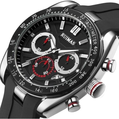 Top Brand RUIMAS New Luxury Mens Watches Man Military Sport Wristwatch Chronograph Quartz Black Watch Male Silicone Strap 541