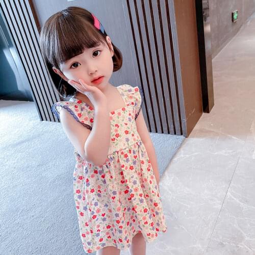 LISUNNY Girls Dress 2021 Summer Children Lace Princess Dress Casual Comfortable Vacation Beach Floral Dress Kids Clothing
