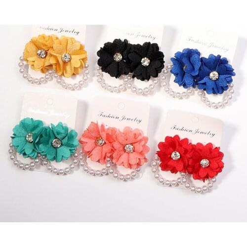 Fashion Crystal Flower Pearl Earrings 2020 Boho Round Hanging Imitation Pearls Earrings Female Black Flower Jewellery Wholesale