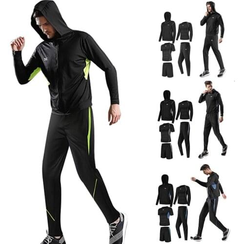 5pcs Mens Workout Clothes Outfit Fitness Apparel Gym Outdoor Running Compression Pants Shirt Top Long Sleeve Jackets SA