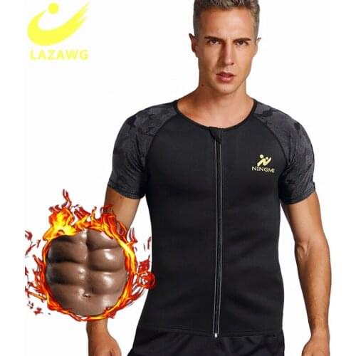 LAZAWG Men Gym Slimming Underwear Sauna Sweat Suits Sweat Vest Waist Trainer Vest Corsets Fitness Shirt Weight Loss Fat Burner