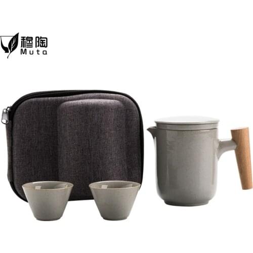 Tea set black/gray Ceramic Japanese Tea Cup Set Portable Teaware Kung Fu Teaset Cup 1 Pot 2 Cups travel tea sets drinkware