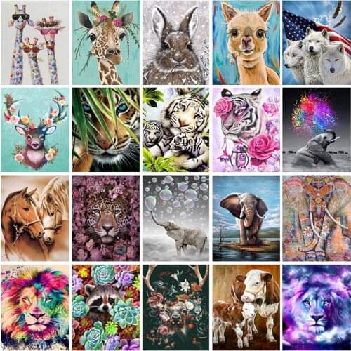 AMTMBS Picture By Numbers Animal Elephant Giraffe Tiger Lion Drawing On Canvas HandPainted DIY Oil Paint By Numbers Home Decor