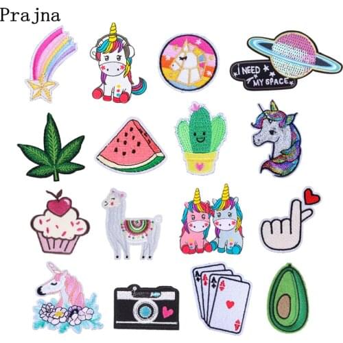 Prajna Cartoon Unicorn Planet Things Iron On Patches For Clothing Embroidery Stripe On Clothes Cute DIY Sequin Applique Badge