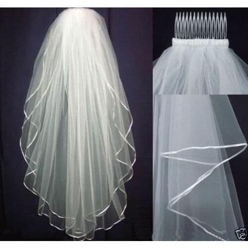 New White or Ivory 2 T Wedding Bridal Veil Satin Edge With Comb