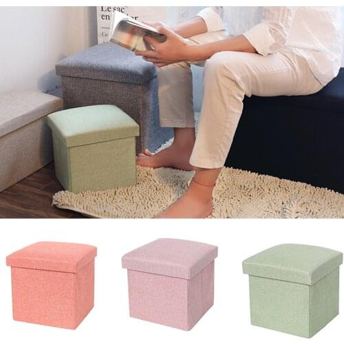 Newest Multifunctional Cotton Linen Footstool Space-Saving Folding Storage Stool Great for Home Office Living Room