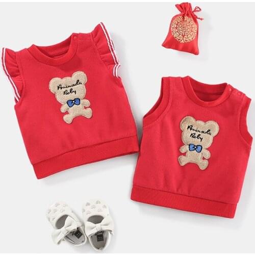 2021 autumn new baby vest cartoon bear waistcoat newborn round neck vest