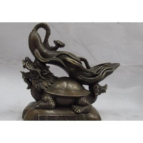Song voge gem S0796 10 Chinese Bronze Copper Dragon tortoise carry ginseng lucky fenghsui figurine