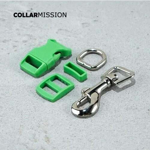 Plastic buckle+Tri-Glid+square keeper+D ring+metal dog clasp/set)Multiple pieces of 15mm green dog leash accessories