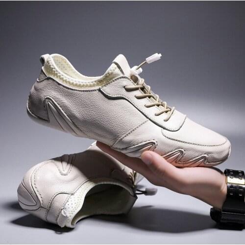 Casual Leather Shoes Men White Lace Up leather Sneakers 2020 New Fashion Breathable Soft Mens Shoes Flat Sport Mens Footwear