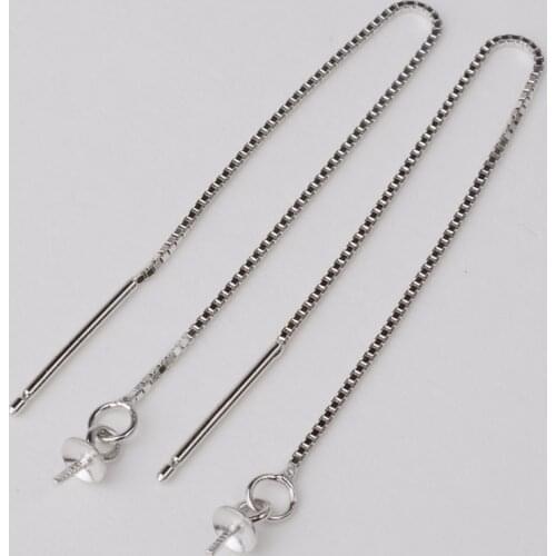 Earwire,solid 925 sterling silver ear thread, Box Chain earring wire with pendant connector