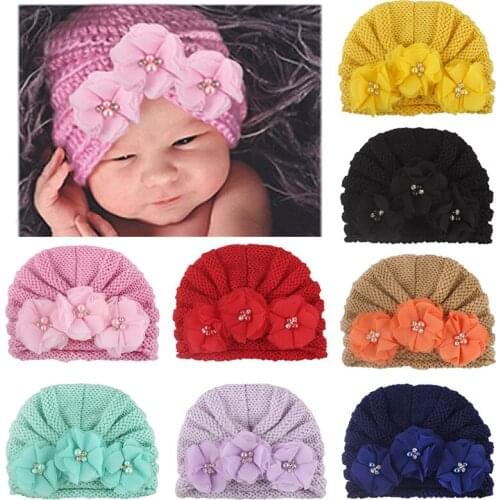Girls Boys Baby cap hat Child flower Solid Color knit Turban Casual Hat Hair Head Wrap Cap Protective Hat For Children