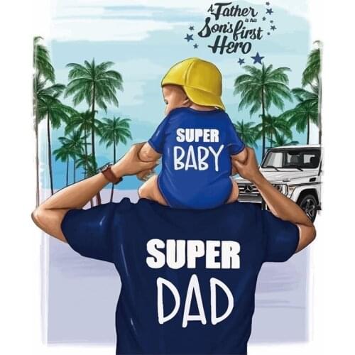 Super Dad Baby Iron-on Transfers Patches for Clothing Vinyl Thermo Stickers Applique Diy Heat Transfer T Shirt Stripes Clothes