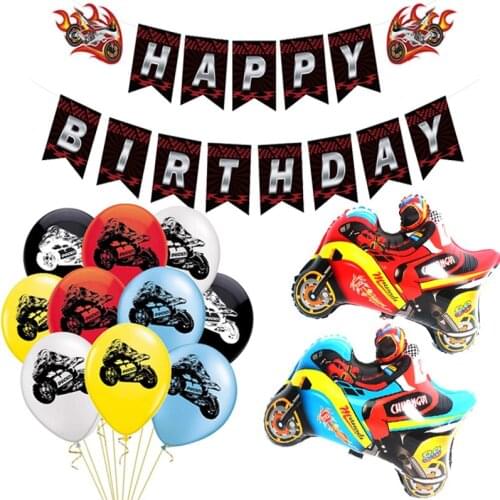 Motorbike Racing Flag Balloon Checkered Race Car Banners Boy Happy Birthday Party Kids Toy Decoration Club Motorcycle Ballons