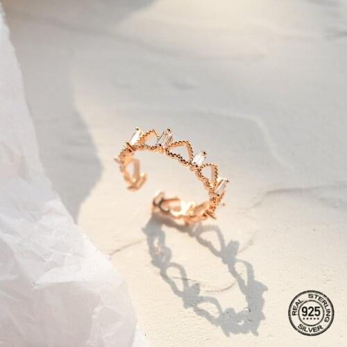 S925 Sterling Silver Heart Open Rings For Women Adjustable Zircon Geometry Hollow Simple Exquisite Girlfriend Engagement Jewelry