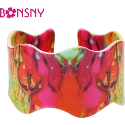 Bonsny Colorful Flame Magma Pattern Wide Bangles Retro Bracelets For Women 2017 News Fashion Jewelry Bijoux Party Accessories