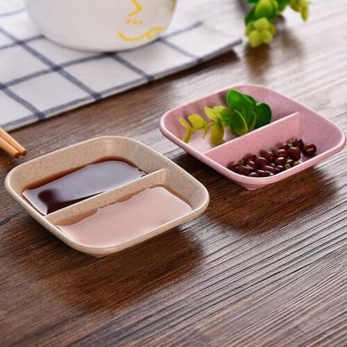 1PCS Kitchen Seasoning Tableware Snack Plate Dish Dish Wheat Straw Double Grid Small Dish Vinegar Soy Sauce Seasoning Dish