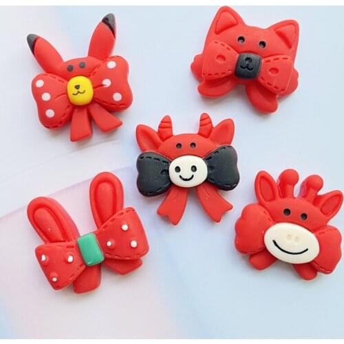 10Pcs Cute Scarlet Bowknot Animal Flat Back Resin Cabochons Scrapbooking DIY Jewelry Craft Decoration Accessories G72