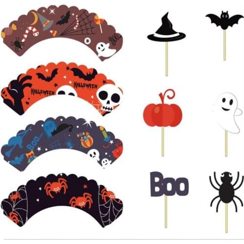 12 sets Pumpkin Ghost Cupcake Wrappers with Topper for Halloween Party Decorations Paper Horrible Cake Decorating Supplies