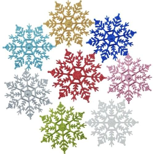 12pcs/lot 8 colors 10cm Gold Powder Plastic Snowflake Frozen Party Supplies Winter Decor Ornaments Christmas Tree Decorations