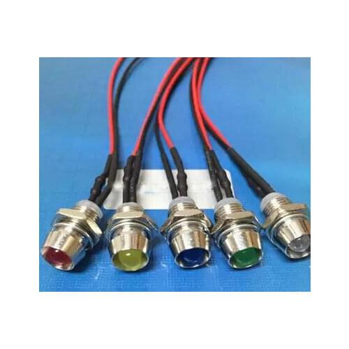 12V With Metal LED Holder F5 5mm White Red Green Blue Yellow Orange RGB LED Lamp Light With 20cm Wire x 100pcs