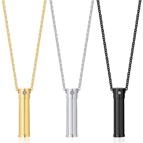 2021 Fashion Sweater Chain Stainless Steel Single Zircon Openable Urn Simple Pendant Necklace Suitable For Women And Men