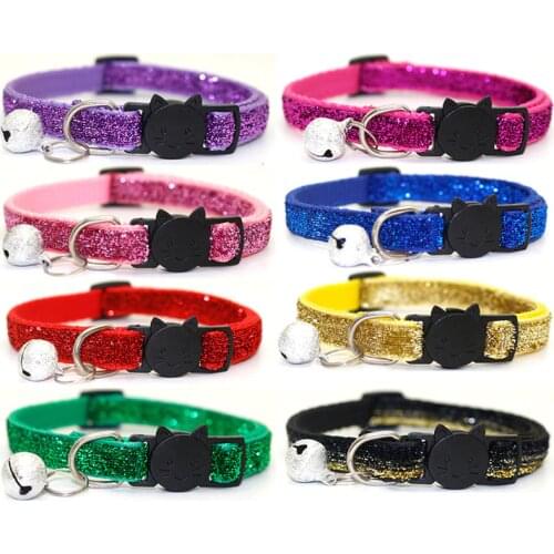 2021 New Pet Cat Collar With Bell Breakaway Fashion Adjustable Kitten Cat Sequin Collar Neck Strap Dog Accessories Pet Supplies