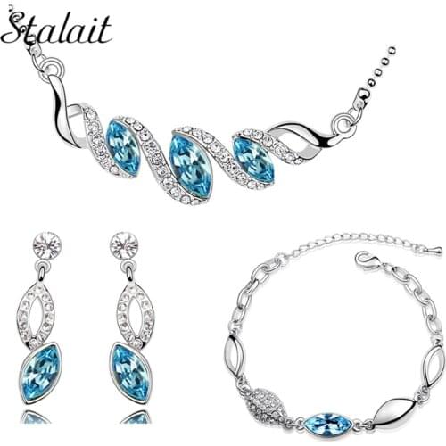 Bohemia Moon Earring Bracelet Crystal Jewelry Set Vintage Wave Type Rhinestone Jewelry For Women Bridal