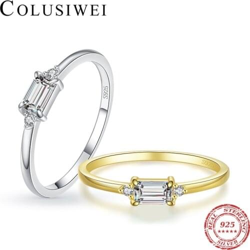 Colusiwei 925 Sterling Silver Fashion Emerald Cut AAAAA Clear CZ Stackable Finger Rings for Women Engagement Wedding Jewelry