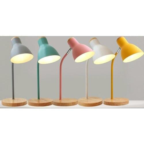 Wood Table Lamp Yellow Pink Gray Dimmable Desk Light Bedside Bedroom Adjustable Reading Book Light Home Decor WJ11