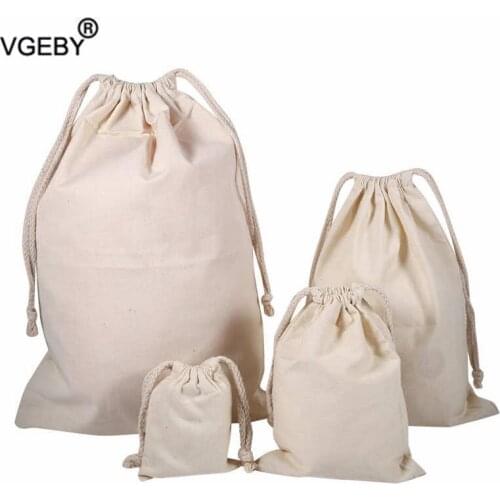 Household Plain Cotton Drawstring Storage Laundry Sack Stuff Bag for Wedding Favors Party Christmas Gift