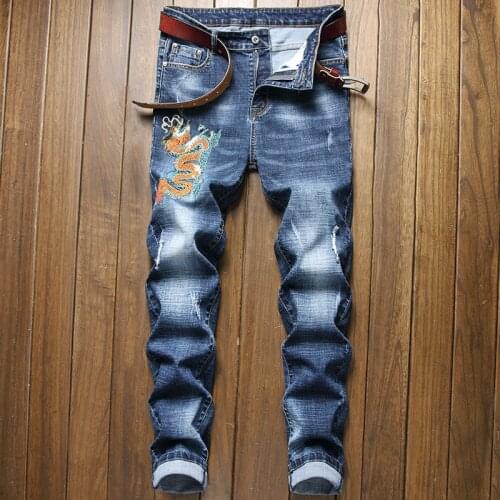 2021 New European and American Style Slim Small Straight Embroidery Youth Micro Elastic Mid Wist Fashion Casual Jeans