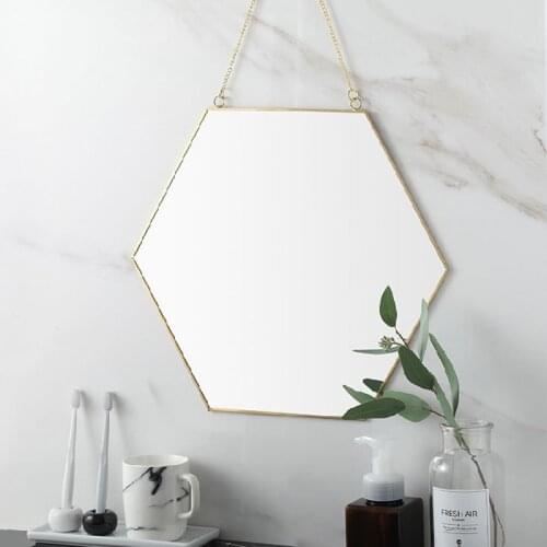 Geometric Bathroom Mirror Gold Brass Hexagon for Home Living Room Bedroom Decor SANA889