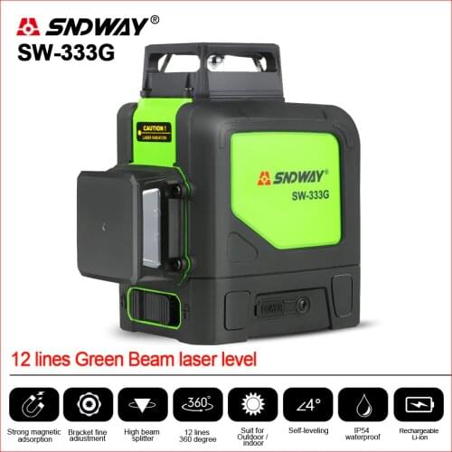 SNDWAY Laser Level 3D Rotary 360 Degree Self Vertical Horizontal 8 12 Line Green Laser Level
