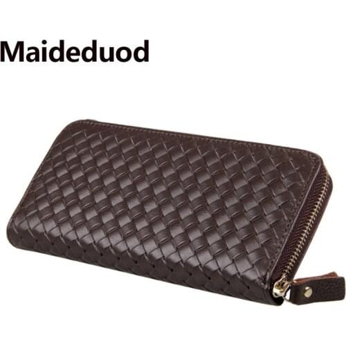 Maideduod New Arrival Brand Weave Clutch Men Wallets Male Wallet Genuine Leather Long Purses Card Holder Coin Purse