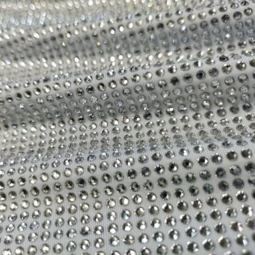 Meters High Quality Hot Fix White Crystal Planet Rhinestone stretchy Sewing Fabric 92/8 Polyester/Spandex Stretch Elastic