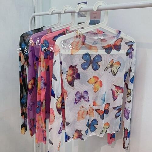 Fashion women butterfly t shirts sexy women butterfly mesh tops womens blouses and tops